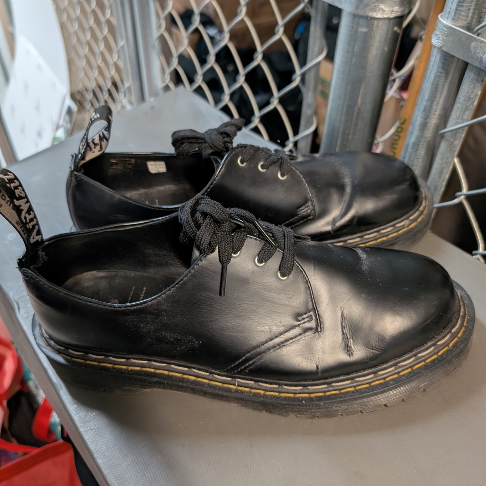 Dr. Martens  Rick Owens Black Leather 3-Eye Derby Shoes with Yellow Stitching